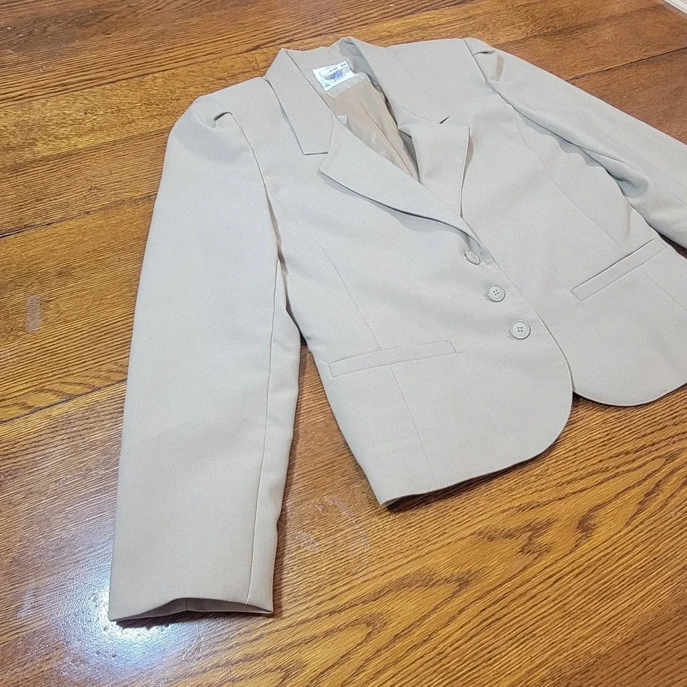Vintage 80s College Town Blazer Womens Beige Three Button‎ Jacket Size 13/14